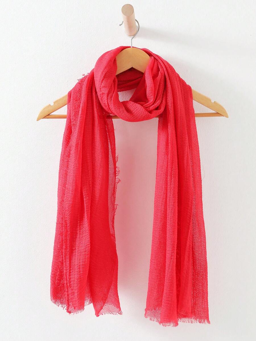 1pc Casual Solid Color Detachable Fringed Plush Scarf - Hot Pink - View 1