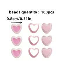 100 件 8 毫米粉色心形珠子用于制作珠宝 DIY 情侣手链项链手工艺品小型企业用品、情人节礼物 - 粉色 - 查看 4