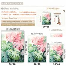 3 pièces/set, Peinture décorative encadrée suspendue sur canevas, affiche, art mural, ensemble d'art sur canevas aquarelle de feuilles tropicales, impressions vibrantes de Monstera et de palmiers, décoration murale de style bohème pour salon, chambre à coucher, bureau à domicile - Style moderne/classique, utilisation intérieure/extérieure, décoration de pièce