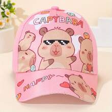 Gorra de béisbol de poliéster 100% con estampado de Capibara de dibujos animados para niños, ajustable con cierre a presión, protección solar, para uso en todas las estaciones, en color rosa para niños de 3 a 8 años, uso diario, vuelta al colegio, homecoming, regalo festivo