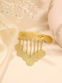 1pc Chic Golden Hair Clip With Tassels, Sturdy & Elegant Fashion Hair Accessory For Women, Suitable For Weddings, Parties, Ramadan Events