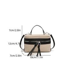 1 szt. Damska kontrastowa haftowana miękka zapinana na zamek błyskawiczny klapa modna kosmetyczka torebka na ramię crossbody
