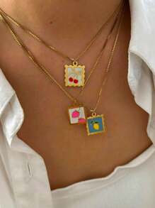 1pc Fashionable Stainless Steel Cherry, Strawberry, Lemon Colorful Pendant Necklace Versatile Wear For Women - Necklace - View 3