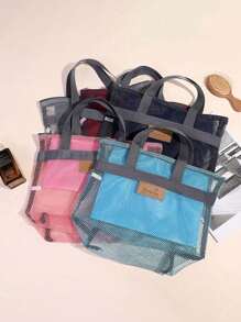 1pc Mesh Travel Toiletry Organizer Tote Bag, Large Capacity Beach Bag, Multi-Color - Multicolor - View 4