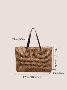 1 Pc New And Casual Summer Vacation Style With A Large Capacity Foldable Solid Color Woven Tote Bag For Women's Beach Bags Suitable For Outdoor Leisure Vacation&Seaside Travel&Tourism And Shopping - Khaki - View 13