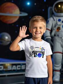 Young Boy Space Astronaut T-Shirt, Planets Shirt, Cosmic Shirt, Solar System Shirt, Space Clothing, Space Clothes, Space Apparel Birthday Party And Photography - White - View 1