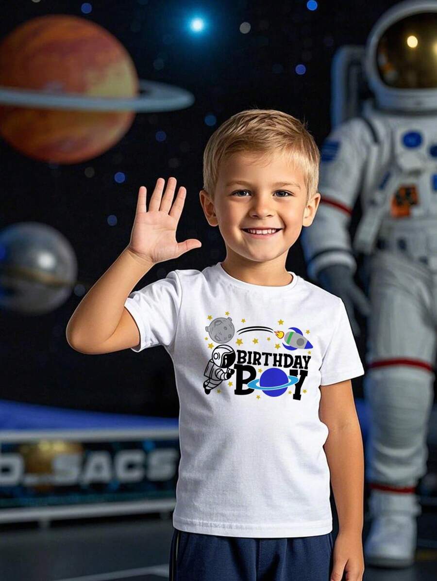 Young Boy Space Astronaut T-Shirt, Planets Shirt, Cosmic Shirt, Solar System Shirt, Space Clothing, Space Clothes, Space Apparel Birthday Party And Photography - White - View 1