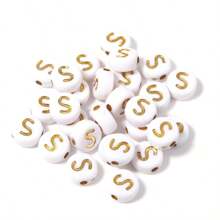 150/300/600 pezzi di perline in acrilico con motivo a lettere dorate su sfondo bianco, 4x7mm, adatte per la realizzazione di gioielli fai-da-te, progetti di collane e braccialetti