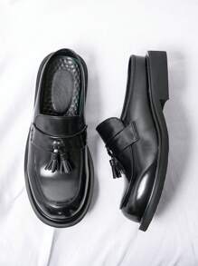 2025 Men's Loafers Slip-On Moccasins, Pointed Toe Business Casual Dress Shoes, Korean Fashion - Black - View 2