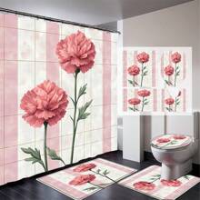 Juego de 1/4 cortinas de ducha para el Día de la Madre, con flores brillantes, para el Día del Presidente, lluvia de primavera, impermeables, estampados con estilo y funcionales, para decoración del hogar, para cada baño, ducha y bañera, con 12 ganchos y tapete de baño lavable a máquina, multiestilo