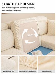 1pc Plush Jacquard Anti-Slip Sofa Seat Cushion Cover, Waterproof, Soft & Skin-Friendly, Pet-Proof, Elastic Sofa Slipcover, Suitable For L-Shaped Combination Sofa And 1/2/3/4 Seat Sofa, All Season