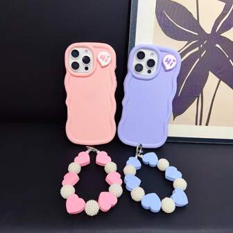 粉色 1 件甜心波浪图案 HI+ 装饰手机壳适用于 iPhone 16、Galaxy S24 Ultra、Infinix Smart 8/Infinix Hot 40i/Tecno Spark 20/Tecno Spark 20C/Tecno Spark Go 2024