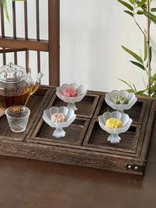 1pc/4pcs Chinese Style High-Footed Tea Pastry Plate Lotus Frosted Glass Dish Cake Plate Afternoon Tea Dessert Plate Exquisite Tray Small Dessert DishSchool Supplies,Christmas Gift