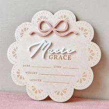 Customized Pink Bow Name Plaque & Birth Announcement Sign Gifts Birthday Graduation - Beige - View 4