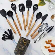 Silicone Kitchen Utensil Set - 12pcs Cooking Utensils Set With Holder Turner Spatula Ladle Tongs Whisk For Non-Stick Cookware, Heat Resistant Kitchen Utensil Set Kitchen Gadgets