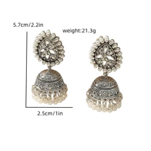 1 Pair Vintage Waterdrop Shaped Pearl & Rhinestone Tassel Alloy Bell Earrings For Women