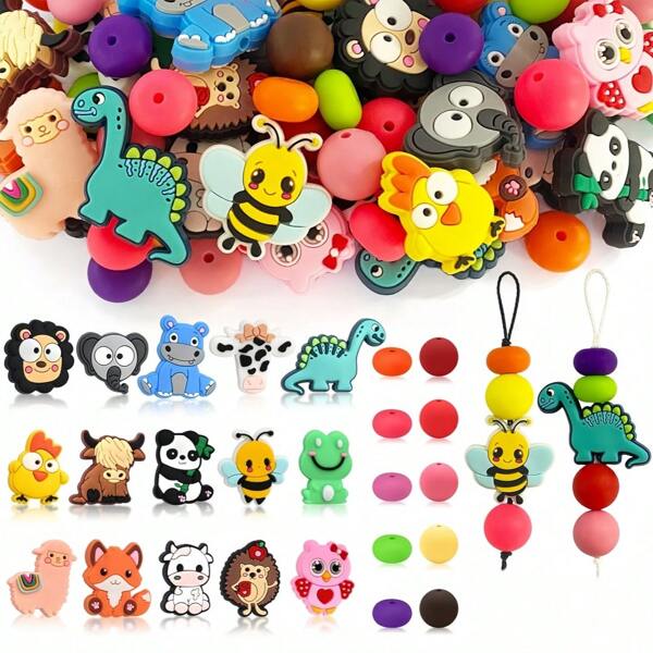 20/45pcs Bulk Animal Shape Silicone Beads Flower Focal Beads, Suitable For Key Chains, Bracelets, Necklaces, Lanyards, Beaded Pens DIY