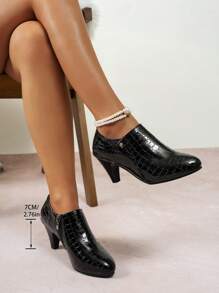 女士时尚优雅高跟鞋，尖头细跟拉链侧开合时尚正装鞋 - 黑色 - 查看 4