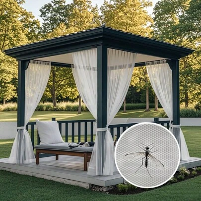1 Piece White Outdoor Mosquito Net Curtain, Transparent Decorative Breathable Mesh, Adjustable Height, Easy Installation For Patio, Balcony, Garage Door, Backyard, Porch, Gazebo