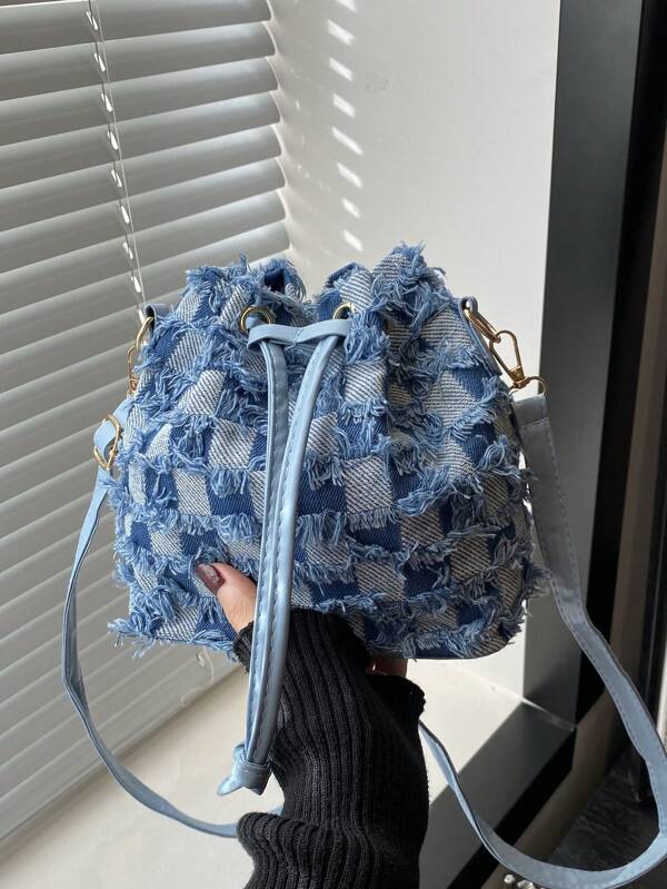 Bolso de hombro con cordón con diseño de apertura y cierre, de metal con forma de diamante, de unicolor, adecuado para ir de compras
