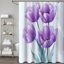 Juego de 1/4 cortinas de ducha para el Día de la Madre, con flores brillantes, para el Día del Presidente, lluvia de primavera, impermeables, estampados con estilo y funcionales, para decoración del hogar, para cada baño, ducha y bañera, con 12 ganchos y tapete de baño lavable a máquina, multiestilo