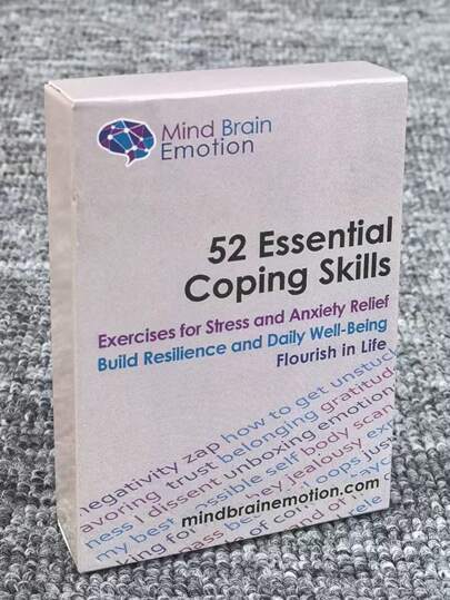 52张必备应对技巧卡片 - 压力管理、焦虑缓解练习 - 培养情绪敏捷性、韧性和自信心 - 青少年及成人自我关怀疗法游戏