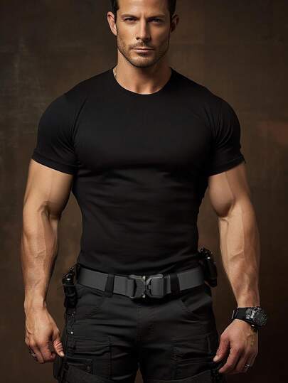 1pc 3.8cm Elastic Multifunctional Tactical Waist Belt, Nylon Canvas Woven Casual Slouchy Belt For Men