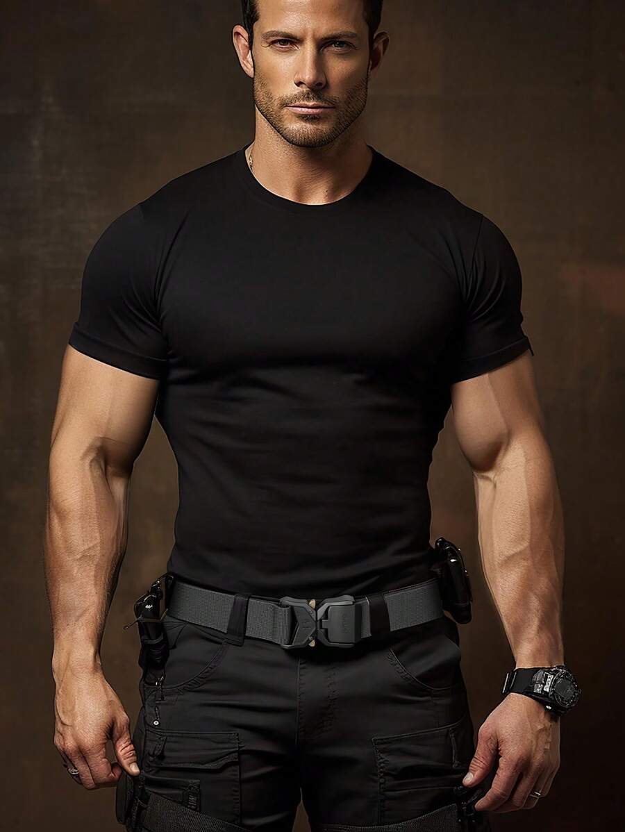 1pc 3.8cm Elastic Multifunctional Tactical Waist Belt, Nylon Canvas Woven Casual Slouchy Belt For Men - Multicolor 1 - View 1