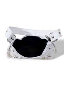 Damska torba na ramię w stylu koreańskim, biała, ze skóry PU, punkrockowo-gotycka metalowa klamra, odpowiednia dla studentów, dojazdów do pracy, prezentów na Halloween