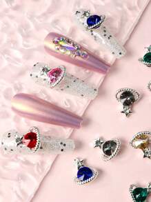 Set de 12 pegatinas de arte de uñas con diseño de planetas de aleación coloridos, accesorios de decoración con patrones de estrellas/Saturno/planetas, decoración de pentágono 3D de planeta, color metálico Y2K, suministros de uñas con gemas y dijes de aleación