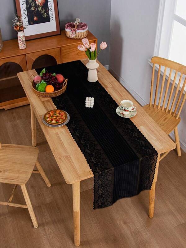 1pc White Lace Table Runner, Elegant French Style Lace Dust Cover For Cabinets, TV Stand, Dressers