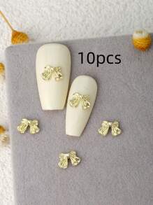 Mini Bow Nail Charms 10pcs 3D Gold Silver Tie Alloy Nail Art Decorations DIY Gift For Girls Nail Gems Nail Supplies For Accessories Adorn Nails Shoes Clothes Bags Crafts Decoration