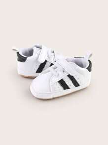 1 par de zapatos versátiles y transpirables con diseño de gancho y bucle a rayas para bebés y niños pequeños unisex, aptos para niños y niñas de 0 a 1 año, adecuados para primavera, otoño, verano e invierno