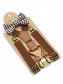 2pcs Solid Color Suspender & Bow Tie Set, Universal Solid Color Y-Shape Suspender & Bow Tie 2 Pieces Set