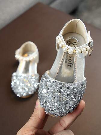 1 双女童亮片仿珍珠带舒适袜子，适合 3-12 岁，夏季使用