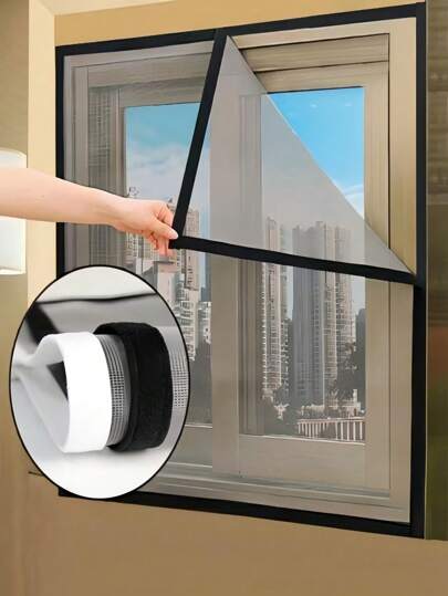 1 Piece Black Lace Window Curtain With Black Edge, Four Seasons Mosquito Repellent, Living Room And Bedroom Mosquito Repellent Window Curtain, Self-Adhesive Reusable Mosquito Net, Elegant And Simple Design, Tightly Woven, Light And Window Screen, Ventilation, Washable, Handmade Home Decoration