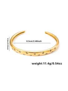 1pc Luxury Stainless Steel 18k Gold Plated Rhinestone Star Bangle Bracelet, Suitable Gift For Women, Perfect For Dates