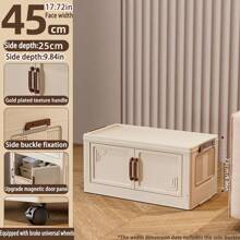 Foldable Multi-Tier Storage Box, Double Door Storage Cabinet For Clothes, Books, Snacks In Bedroom, Living Room, Cream Color