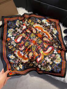 1pc Women Elegant Retro Paisley Floral Print 27.6inch Square Scarf, Versatile Lightweight Silk-Like Fabric Bandana, Headband, Suitable For Decorative Accessories Year-Round - Multicolor - View 3