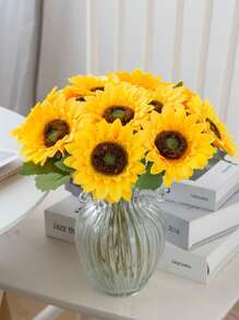 1PC/3PCS/5PCS Artificial Flowers Sunflowers Silk Gerbera Bouquets For Autumn Halloween Christmas Decorations Wedding Vase For Home Dining Room Bedroom Decorations, Festival Birthday Party Accessories, Wedding Venue Background Decoration Gifts Graduation