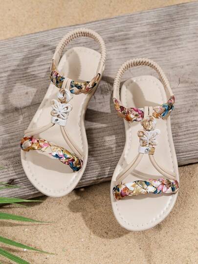 2026 New Style Children Sandals, Beach Sandals, Brand Name Sandals, Fashionable Beige Sandals, Rhinestone Sandals, Bohemian Style Sandals, Comfortable & Durable, Handwoven Shoelaces
