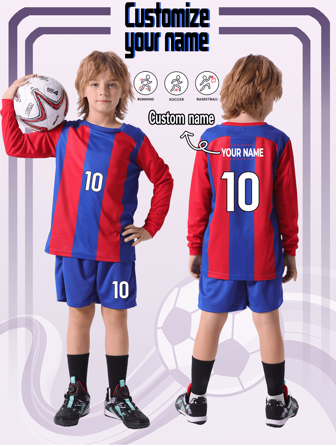 [Custom-Made] 2pcs Messi Style Sports Training Moisture-Wicking Long Sleeve Sportswear Set, Size 10#, Suitable For Football, Exercise, Everyday Wear, With Customized Name Stylish, Fashion, Hipster, Casual, Minimal Chic Personalized, Customized, Custom, Unique Guy Costumes, Capsule Wardrobe, Boy Basic/Street Style Ideal Gifts For Him Boyfriend, Family, Friends For Birthdays, For Vacation/Holiday, For School/Competition, For Sports/Climbing
