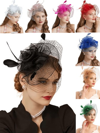 迷人帽子 20 年代 50 年代帽子 药盒帽 茶会头饰 带面纱 适合女孩和女士，圣诞节配饰
