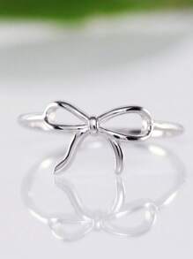 1 PC Fashionable And Simple Bow Women's Ring, Suitable For Daily Wear, Birthday Parties, And Other Occasions - 銀色 - 查看 1