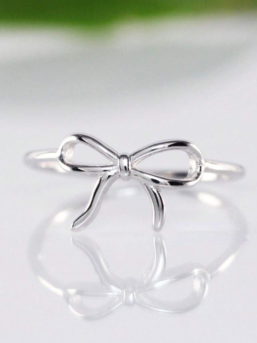 1 PC Fashionable And Simple Bow Women's Ring, Suitable For Daily Wear, Birthday Parties, And Other Occasions - 銀色 - 查看 1