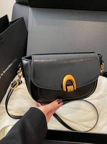 Fashionable Solid Color Mini Portable Shoulder Bag, Simple Back Design, Suitable For Women Daily Use, Date, Gift, Equipped With Adjustable Shoulder Strap - Black - View 11