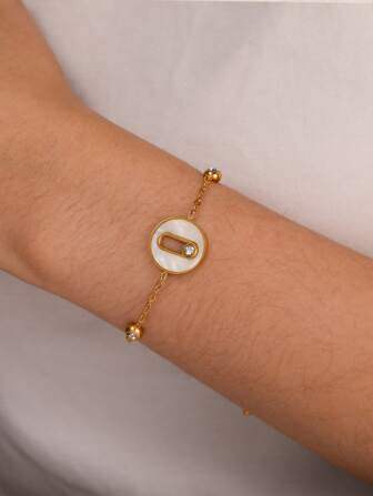 1 件欧美简约圆形吊坠手链，适合女士约会、度假、日常佩戴、开斋节、节日、婚礼