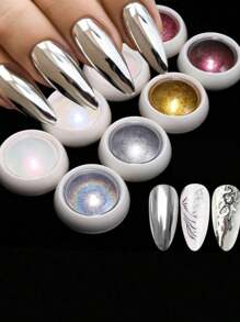 8pcs/Set, 1g/Pc, Y2K Mirror Powder, Nail Art Holographic Aurora Powder Powder, Suitable For Nail Decoration - Multi-Color Options - Multicolor - View 7