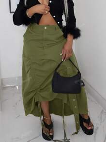 Summer/Spring Women's Saint Patrick Country Concert Outfit Long Fishtail Skirt With Eyelets And Ruched Details For A Unique Style