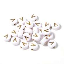150/300/600 pezzi di perline in acrilico con motivo a lettere dorate su sfondo bianco, 4x7mm, adatte per la realizzazione di gioielli fai-da-te, progetti di collane e braccialetti